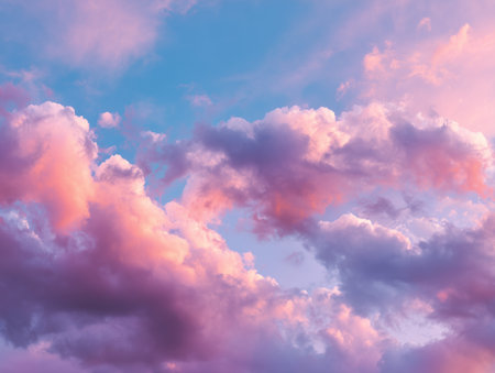 Beautiful sky with clouds at sunset background. Colorful sky.の素材