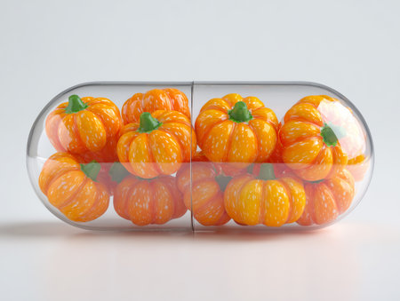 Orange pumpkins in a glass jar on a white background. 3d renderの素材