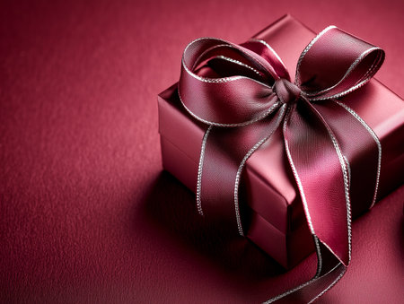 Gift box on a red background. Shallow depth of field.の素材