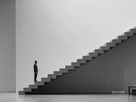 Businessman walking up the stairs to success. Conceptual image.の素材