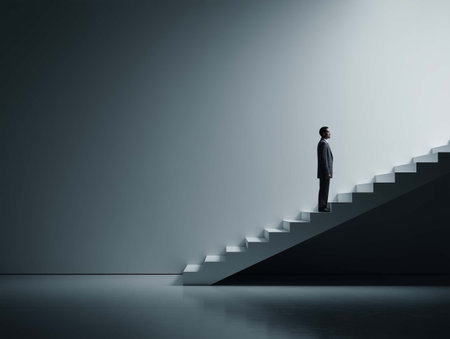 Businessman standing on stairs. Success and growth conceptの素材