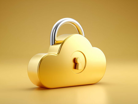 3D render of a golden padlock with a lock on a golden backgroundの素材