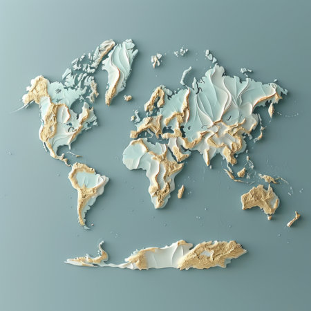 Map of the world with crumpled paper. 3d renderingの素材