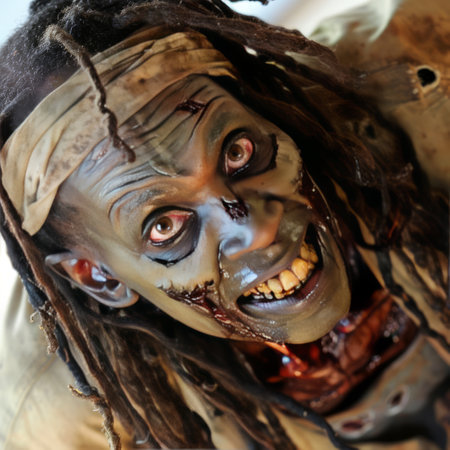 Scary zombie man in halloween costume. Horror movie.の素材