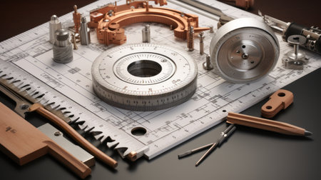 mechanical parts and tools on the table, close-upの素材