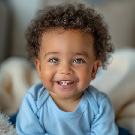 Portrait of a cute little african american baby boy with curly hairの素材