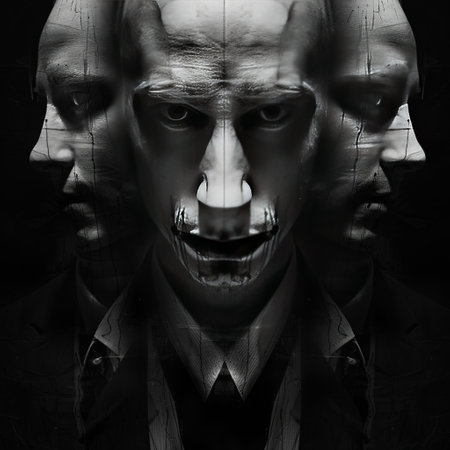 3d illustration of a man's face made of metal on a black backgroundの素材