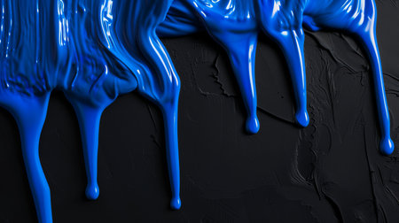 Blue paint dripping on black background. 3d rendering, 3d illustration.の素材