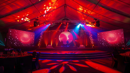 stage lighting effect in a nightclub, closeup of photo with depth of fieldの素材