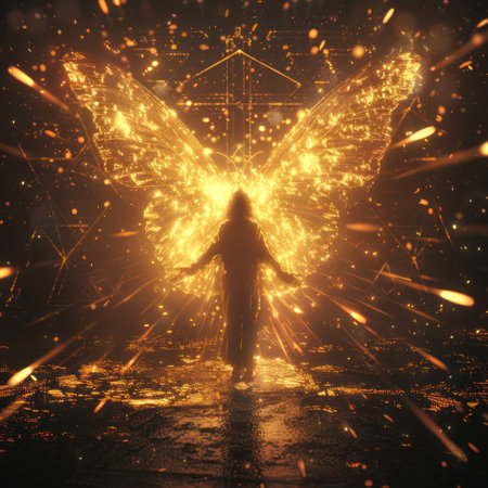 Mysterious woman in the rays of light. 3D renderingの素材