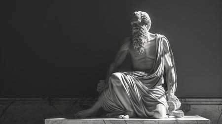 statue of ancient Greek god with long wavy hair and beardの素材