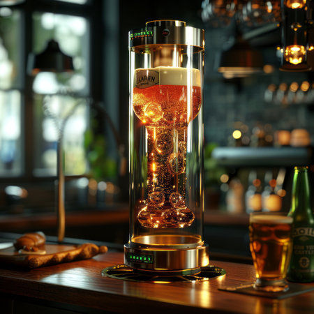 Glass of beer on the bar counter in a pub. 3d renderingの素材