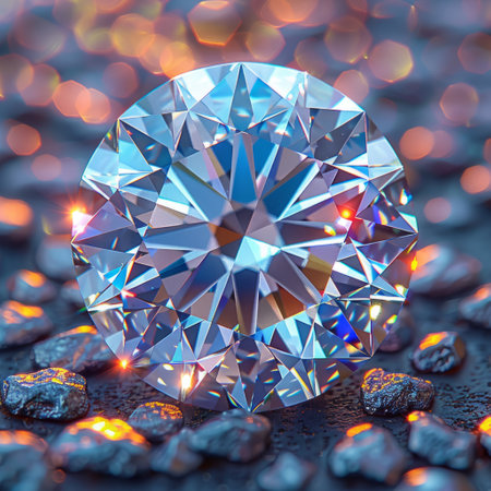 Diamond on a black background with bokeh. 3d renderingの素材