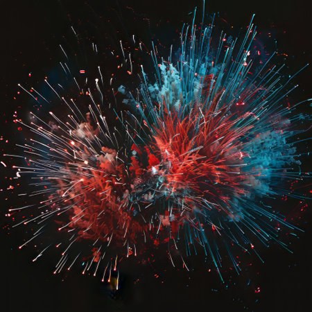 Colorful fireworks on a black background. 3d rendering, 3d illustration.の素材