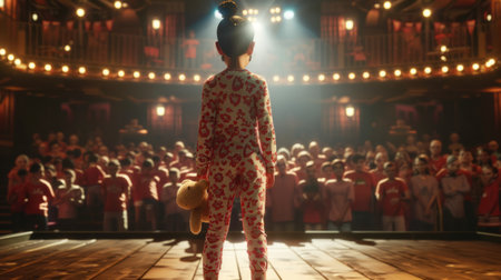 The girl in the red dress on the stage in the theater.の素材