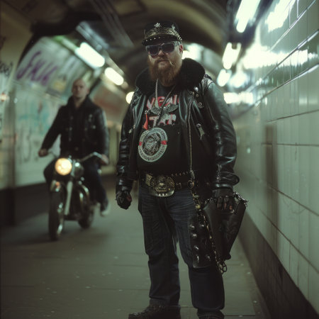 Harley Davidson rider in the subwayの素材