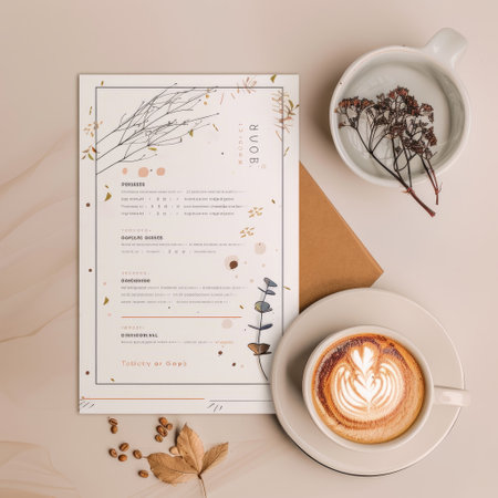 Flat lay, top view of a coffee menu design template.の素材