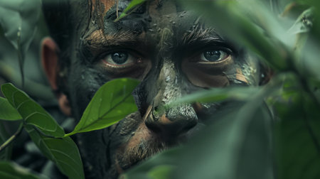 Portrait of a man in the jungle. Halloween theme. 3d rendering.の素材