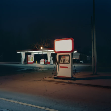 Gas station at night with copy space for your text or image.の素材