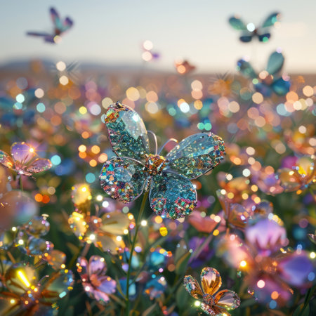 Butterfly in the meadow with colorful bokeh lightsの素材