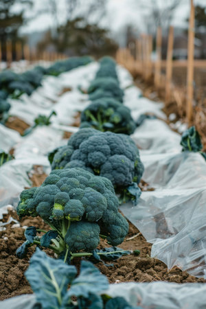 Cauliflower in the field. The cultivation of cauliflowers.の素材