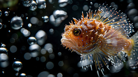 Puffer fish in the aquarium, close-up. Underwater photographyの素材