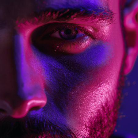 Close-up portrait of a young man with a painted face. Studio shot.の素材