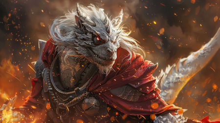 Fantasy dragon in the fire. 3d rendering, 3d illustration.の素材