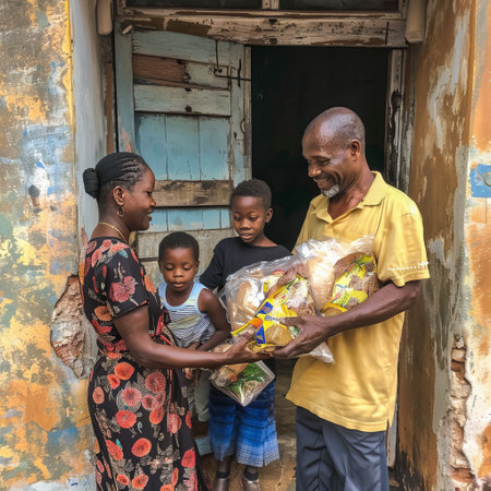 Unidentified Togolese family with a child. Togo people suffer of poverty due to the bad economyの素材