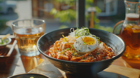 Bibimbap, Korean spicy noodle with egg on topの素材