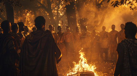 A group of devotees in the Pashupatinath Temple during the cremation ceremony in Kathmandu, Nepal.の素材