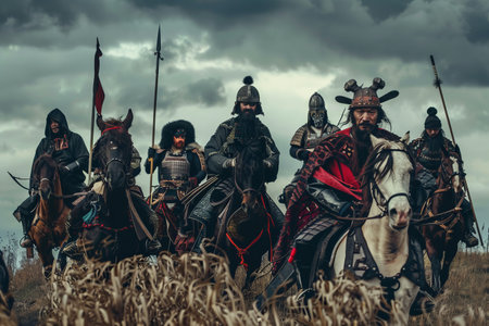 Member of history club Golden Capricorn wears historical costume as he participates in historical festival and camp in memory of King Vladimir in Kiev, Ukraineの素材