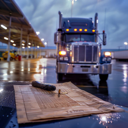 Truck in airport parking lot. Transportation and logistics concept background.の素材