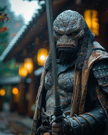 Japanese warrior in the rain.の素材