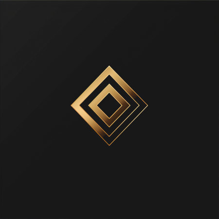 Abstract gold rhombus logo on black background. Vector illustration.の素材