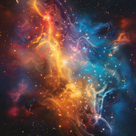 Colorful space background with nebula, stars and galaxies. Abstract space background.の素材