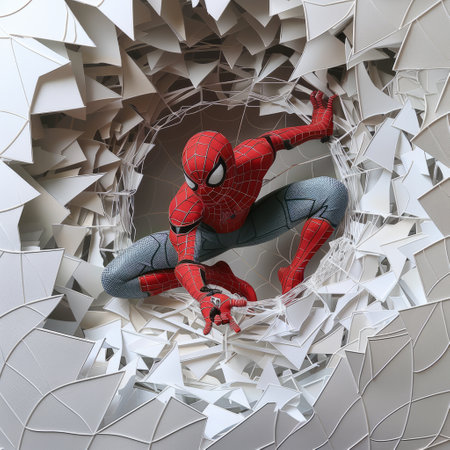 Red robot breaking the wall. 3D illustration. 3D CG. High resolution.の素材