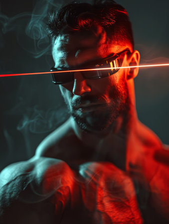 Portrait of a handsome muscular man in sunglasses. Men's beauty, fashion.の素材