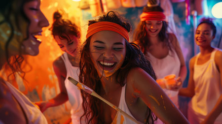 Group of young people having fun at a party in a club.の素材