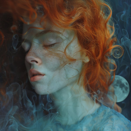 Portrait of a beautiful red-haired girl in the moonlight.の素材