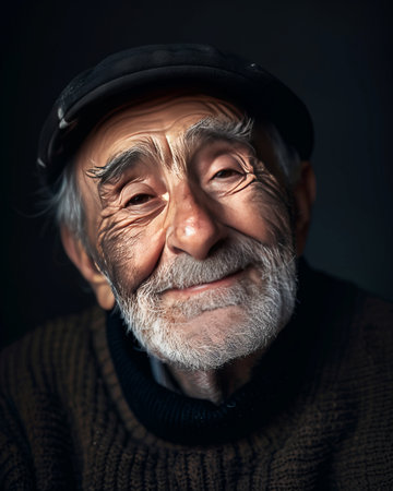 Portrait of an old man with a gray beard and a cap.の素材