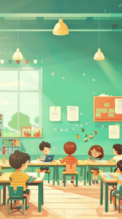 Children in the classroom at school. Vector illustration in flat style.の素材