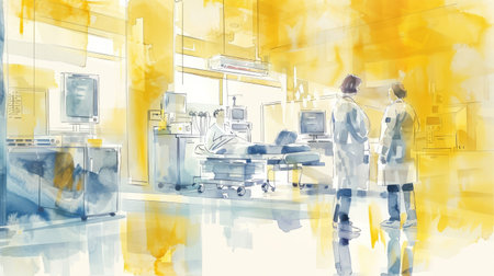 Illustration of a patient and a doctor in the operating room.の素材