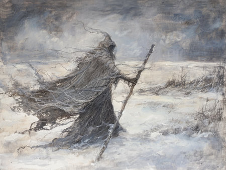 Winter landscape with a tree in the snow. Digital painting on canvas.の素材