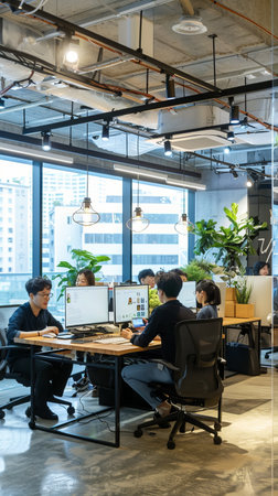 Group of business people working together in a modern office. Business concept.の素材