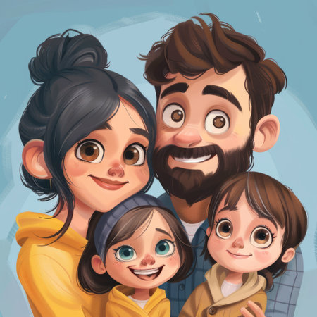 Happy family portrait. Father, mother, daughter and son. Vector illustrationの素材