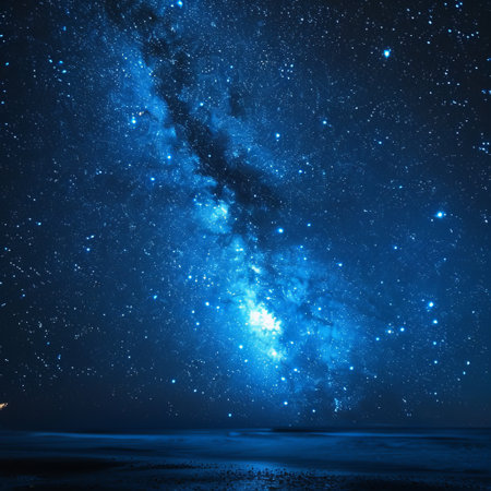 Milky Way over the sea. Night sky. Collage.の素材