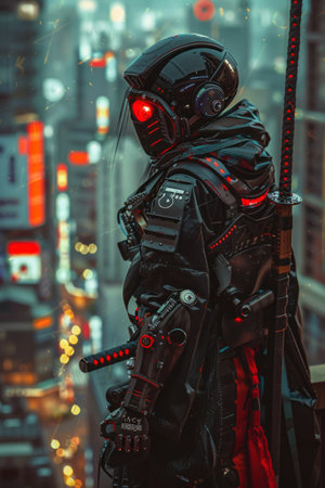 A closeup shot of a cosplay character from the Star Wars movie.の素材