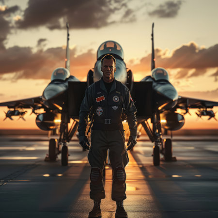 United States Air Force (USAF) fighter pilot in full gear.の素材