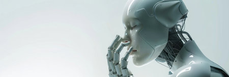 Cyborg woman thinking. Artificial Intelligence concept. 3D Renderingの素材
